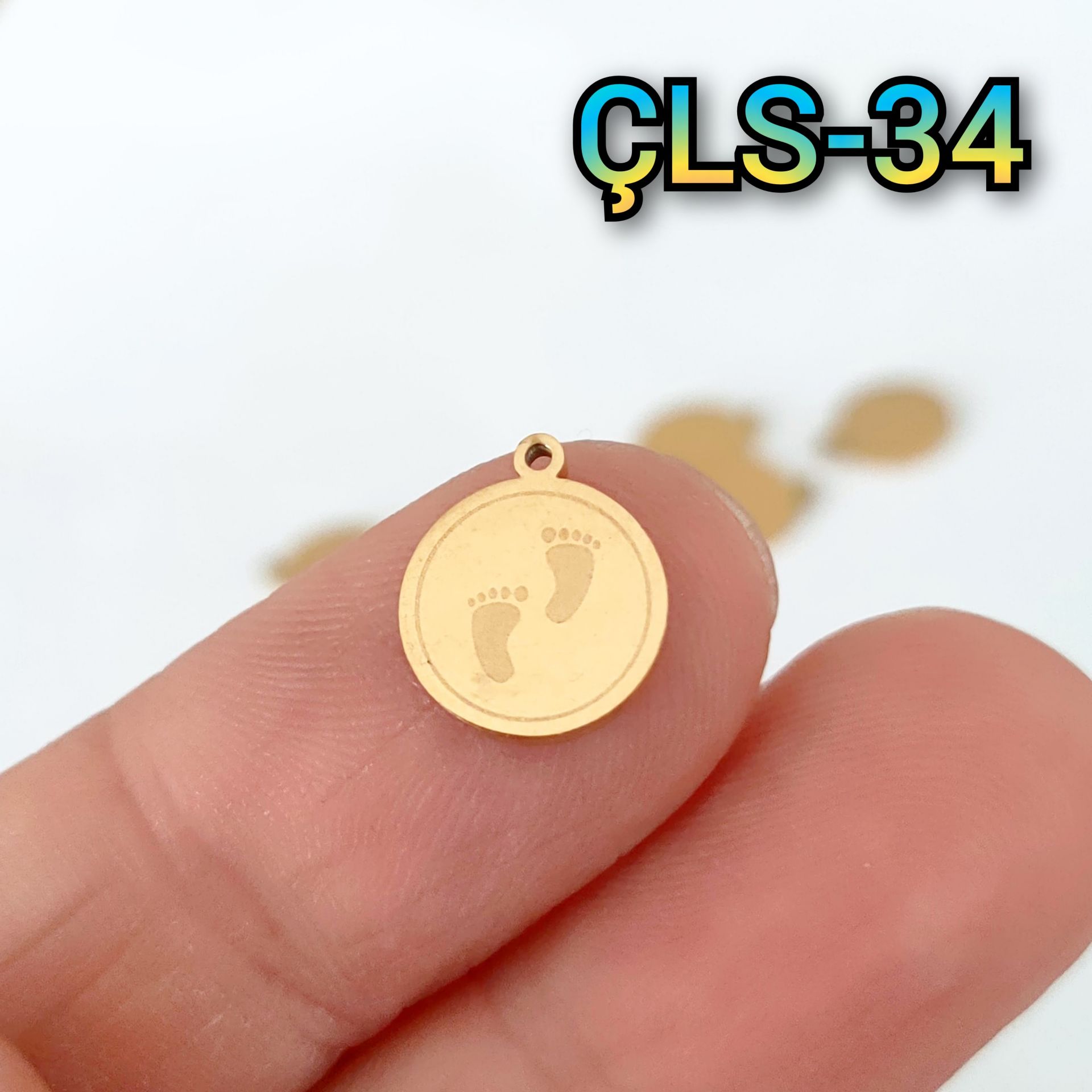 ÇLS-34 Altın Renk 316L Cerrahi Çelik Mini Ayak İzi Sallantı