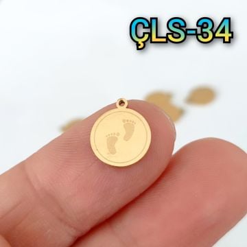ÇLS-34 Altın Renk 316L Cerrahi Çelik Mini Ayak İzi Sallantı