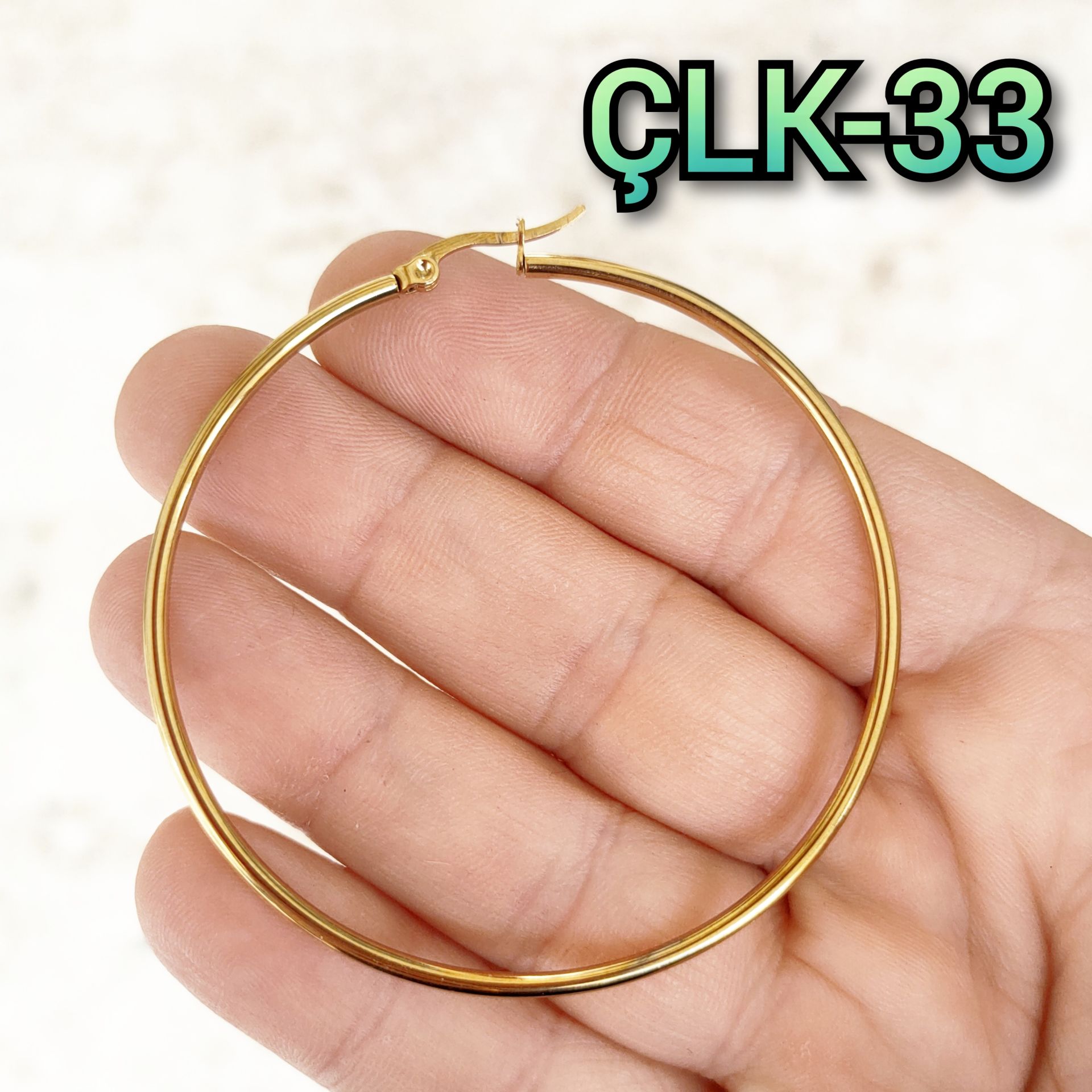 ÇLK-33 Altın Renk 316L Cerrahi Çelik Küpe Halka 60 mm