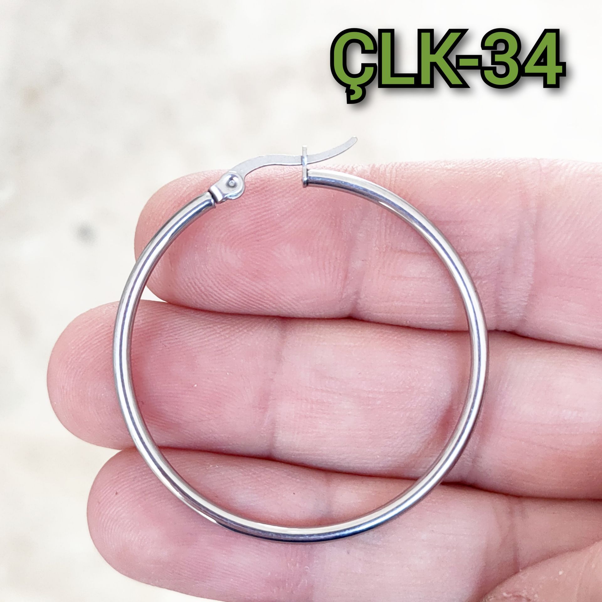 ÇLK-34 Gümüş Renk 316L Cerrahi Çelik Küpe Halka 40 mm