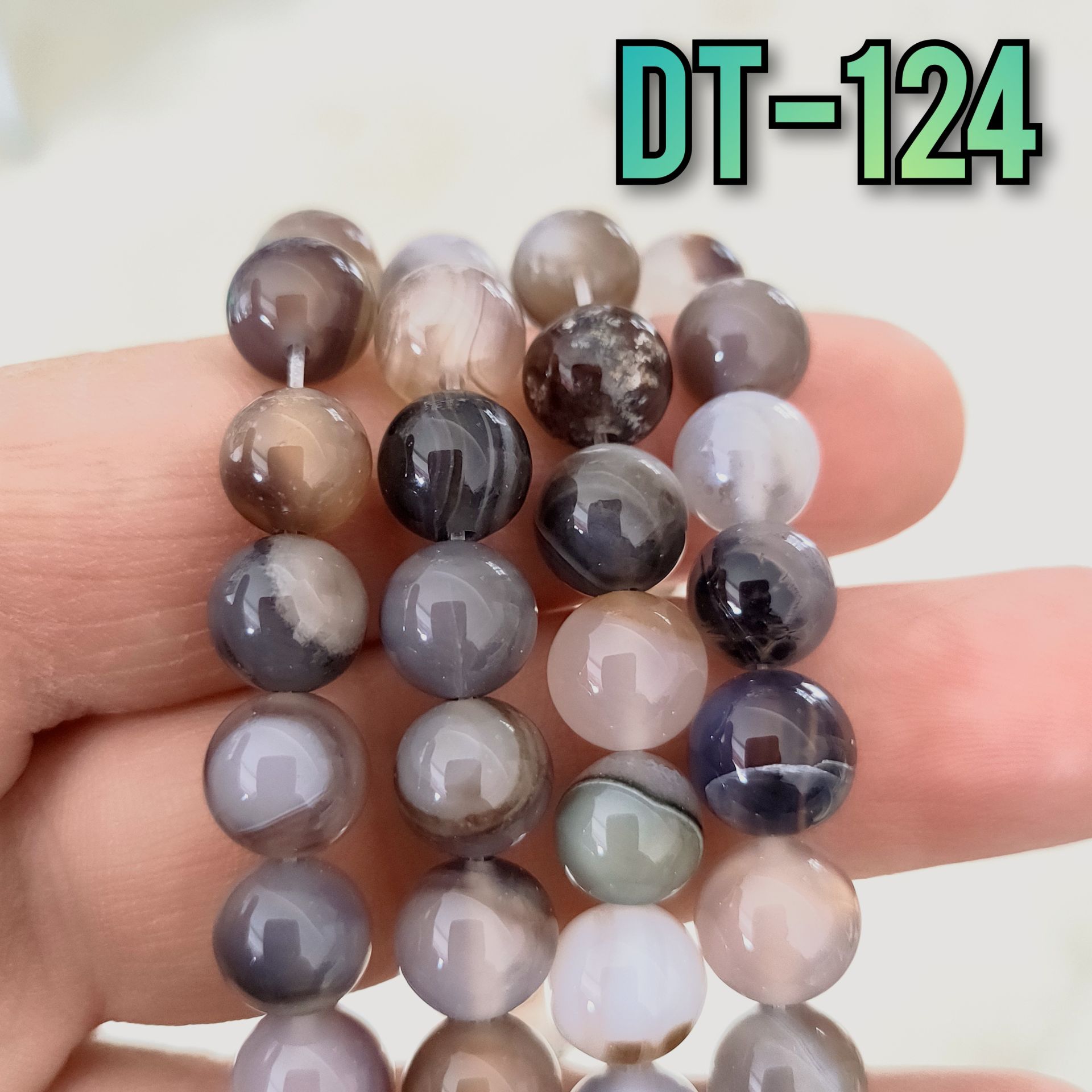 DT-124 Açık Kahve - Krem Akik Taşı Dizi 8 mm