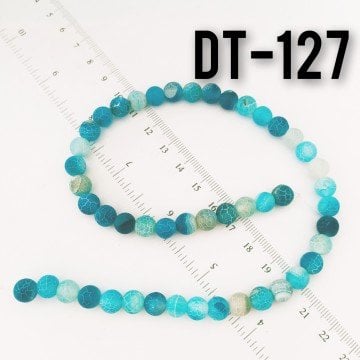 DT-127 Çizgili Mat Mavi Akik Taşı Dizi 8 mm