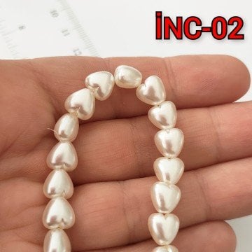 İNC-02 Krem Renk Kalp İnci 8 mm