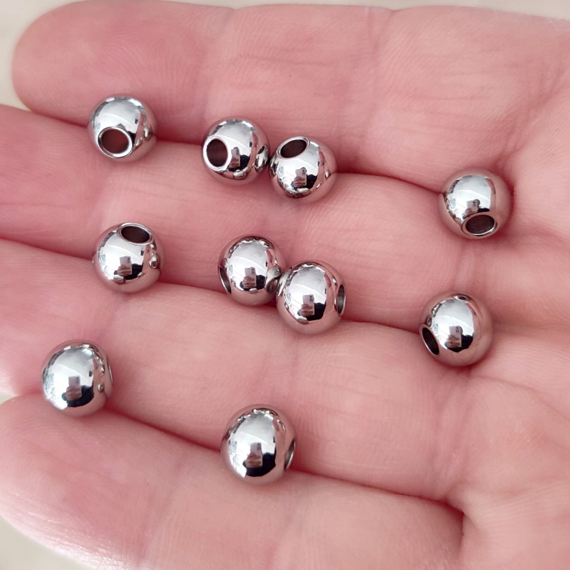 ÇLB-04 A Kalite Gümüş Renk 316L Çelik Top Boncuk 8 mm