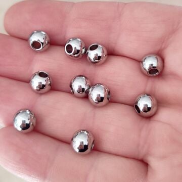 ÇLB-04 A Kalite Gümüş Renk 316L Çelik Top Boncuk 8 mm