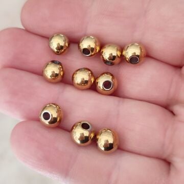 ÇLB-06 A Kalite Kaplama Altın Renk 316L Çelik Top Boncuk 8 mm