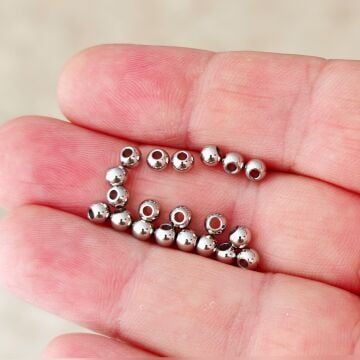 ÇLB-05 A Kalite Gümüş Renk 316L Cerrahi Çelik Top Boncuk 4 mm
