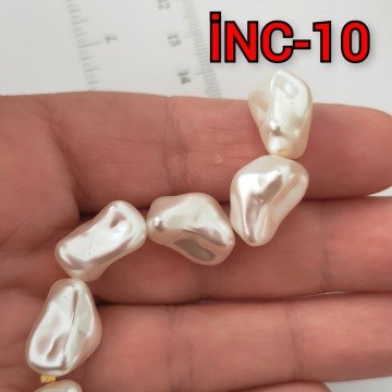 İNC-10 Krem Renk Barok İnci 9.3*16.3 mm
