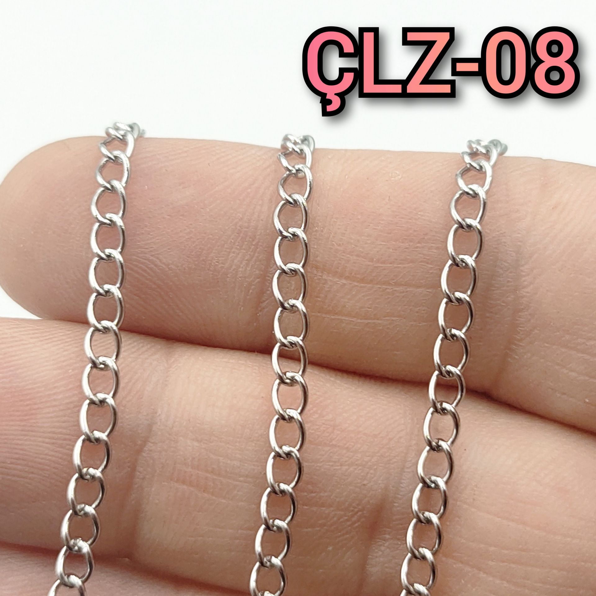 ÇLZ-08 A Kalite Gümüş Renk 316L Cerrahi Çelik İnce Uzatma Zinciri