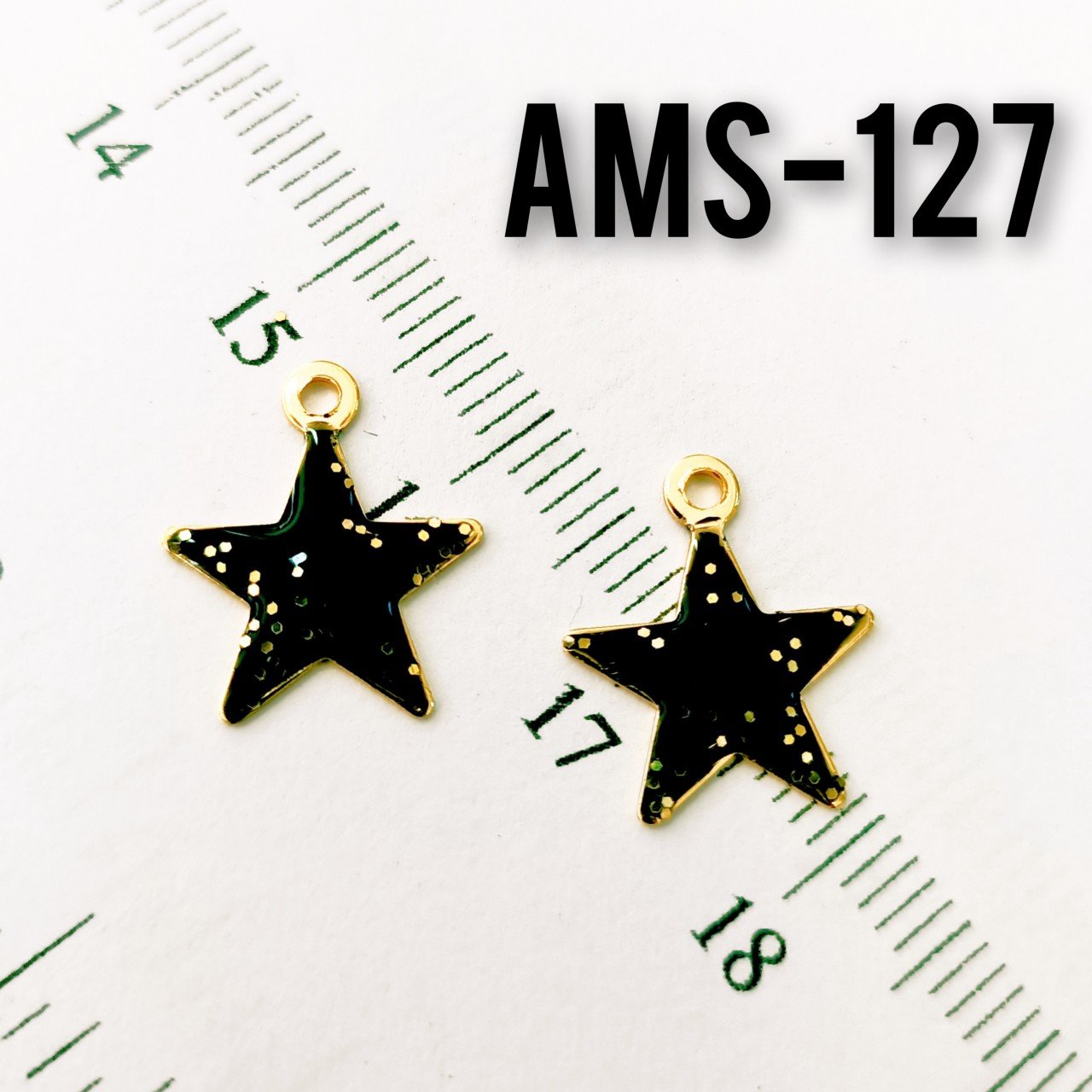 AMS-127 Altın Kaplama Simli Siyah Mineli Yıldız Sallantı