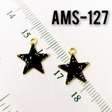 AMS-127 Altın Kaplama Simli Siyah Mineli Yıldız Sallantı