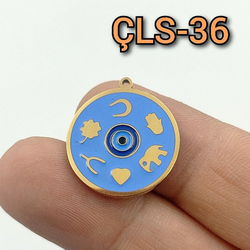 ÇLS-36 A Kalite Kaplama Altın Renk 316L Cerrahi Çelik Şans Figürlü Mineli Sallantı - Kolye Ucu