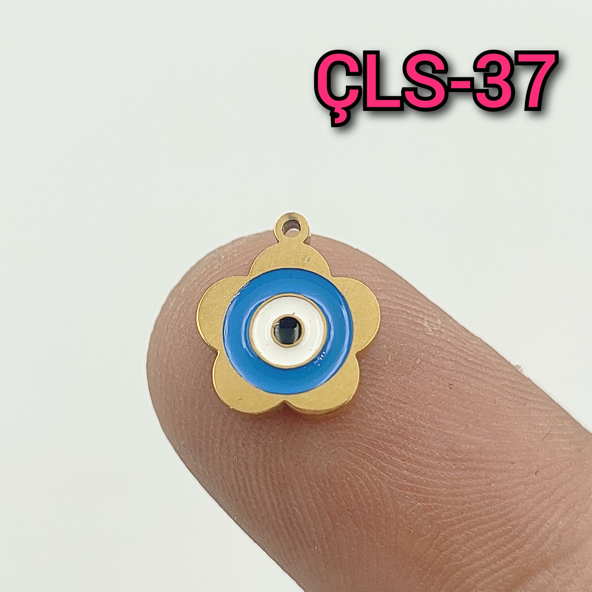 ÇLS-37 Altın Renk 316L Cerrahi Çelik Nazarlı Çiçek Mineli Sallantı - Kolye Ucu