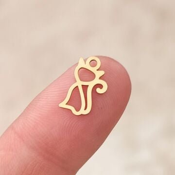 ÇLS-38 A Kalite Kaplama Altın Renk 316L Cerrahi Çelik Mini Kedi Sallantı