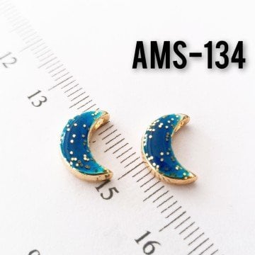 AMS-134 Altın Kaplama Simli Gece Mavi  Mineli Ay Sallantı