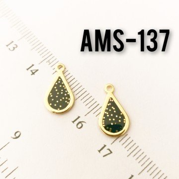 AMS-137 Altın Kaplama Simli Siyah Mineli Damla